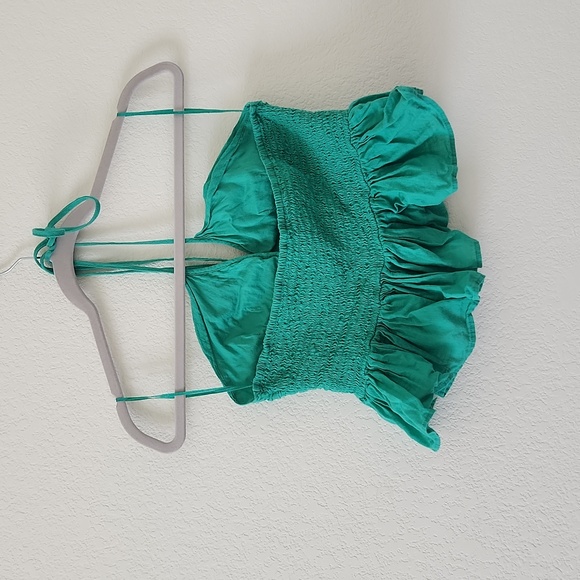 Free People Teal Halter Ruched Peplum Crop Top - Picture 5 of 6